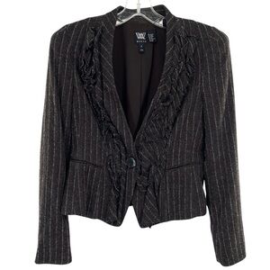 W by Worth Wool Silk Blend Ruffle Stripe Blazer Jacket